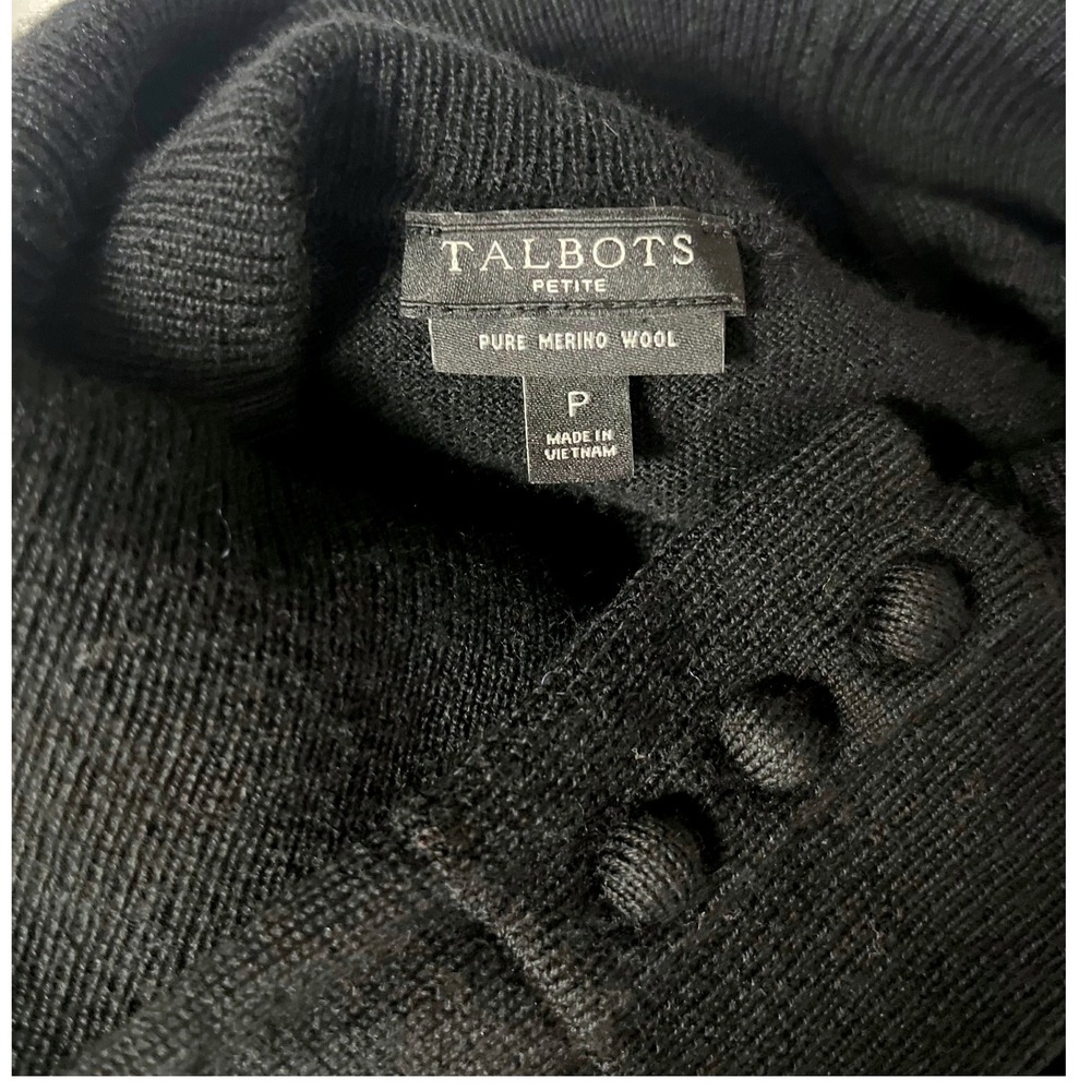 Talbots Minimalist Black Pure Merino Wool Cowl Neck Long‎ Sleeve Sweater P/XS